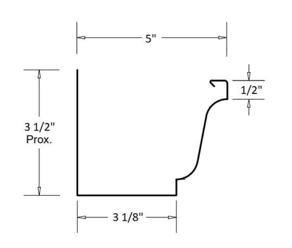 Side profile diagram showing the dimensions of 5 inch k style gutter