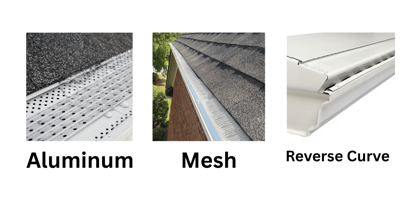 A set of photos showing each of the types of gutter guards