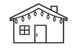 House logo with holiday lights on the roofline